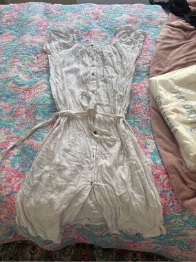 Eberjey White Button-Front Midi Dress with Tie Waist